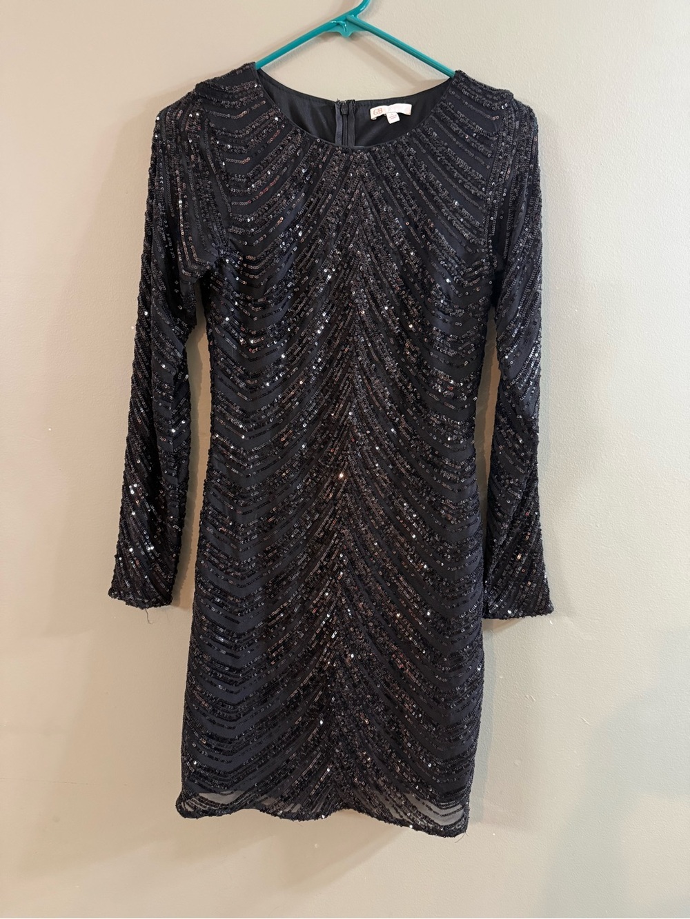 Source Unknown Black Long-Sleeve Sequin Chevron Mini Dress